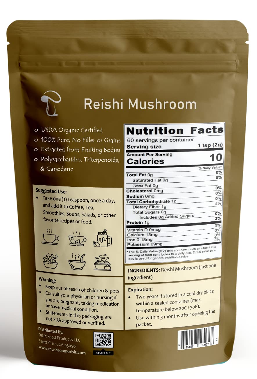 Mushroom Orbit Reishi Organic Mushroom Extract Powder - 120g - image 2