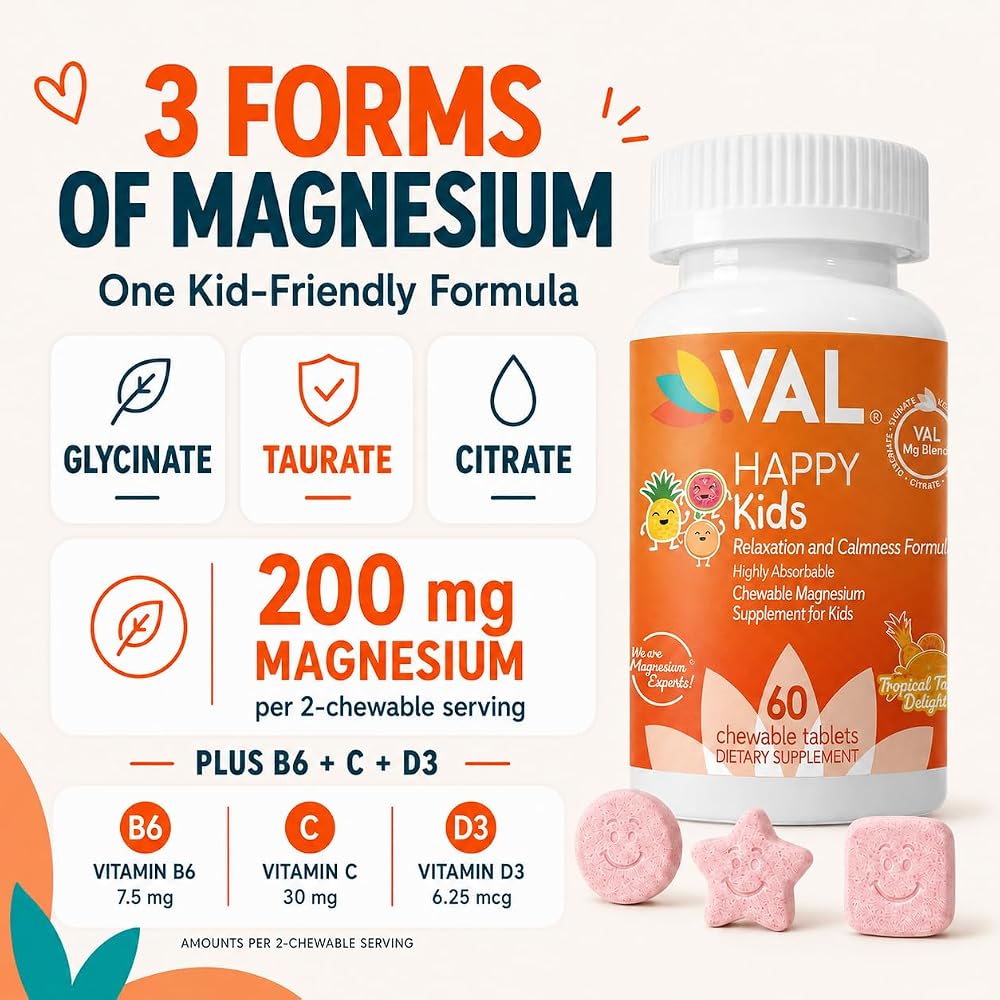 VAL Chewable Magnesium for Kids Relaxation and Calm Formula High