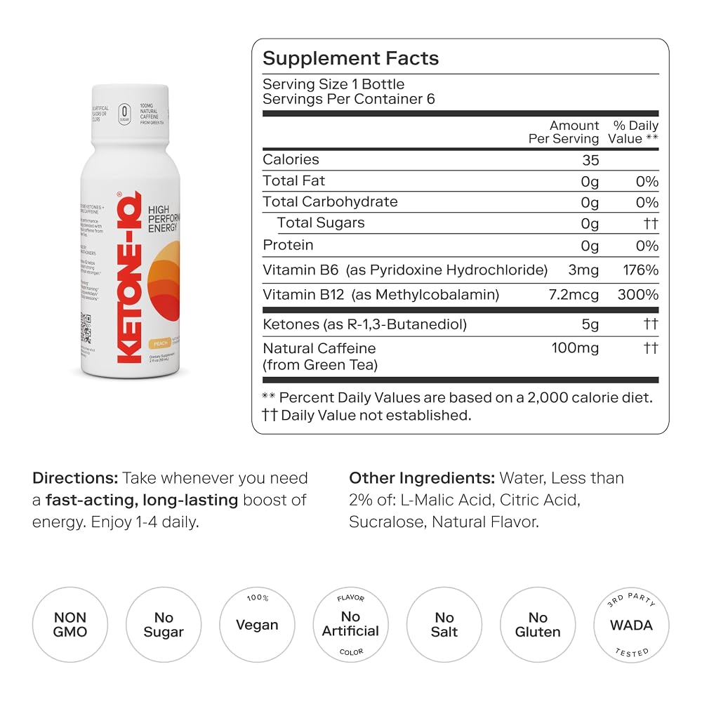 Ketone-IQ Caffeine Peach Energy Drink - 6 Pack - image 2
