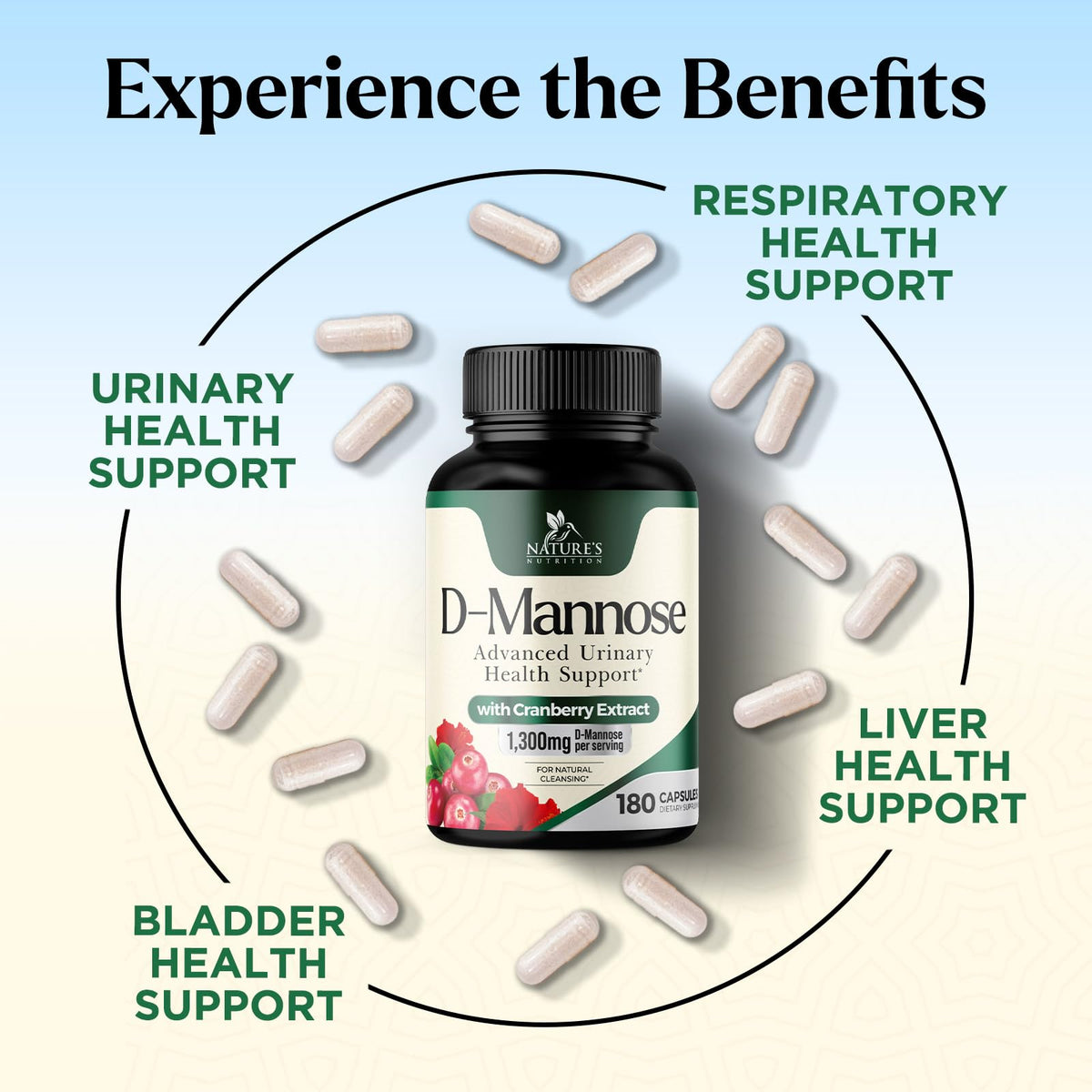 Nature's Nutrition D-Mannose 1000mg Per Serving - Cranberry