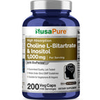 NusaPure Choline L-Bitartrate & Inositol 1000mg - 200 Vegetarian Capsules