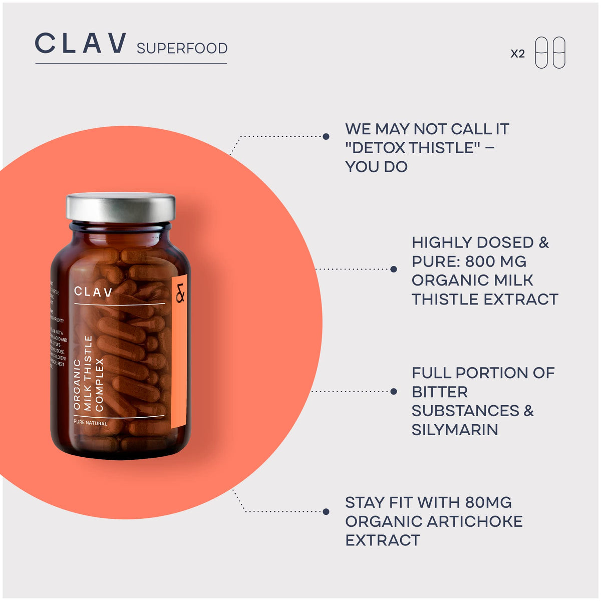 CLAV Organic Milk Thistle & Artichoke Complex - 120 Capsules - image 3