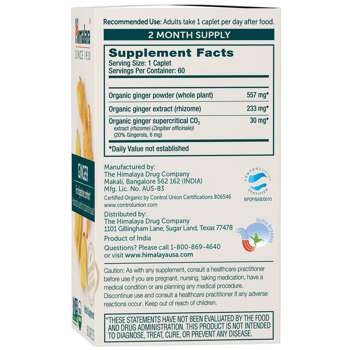 Himalaya USDA Organic Ginger Root Capsules - 60 Caplets - image 2