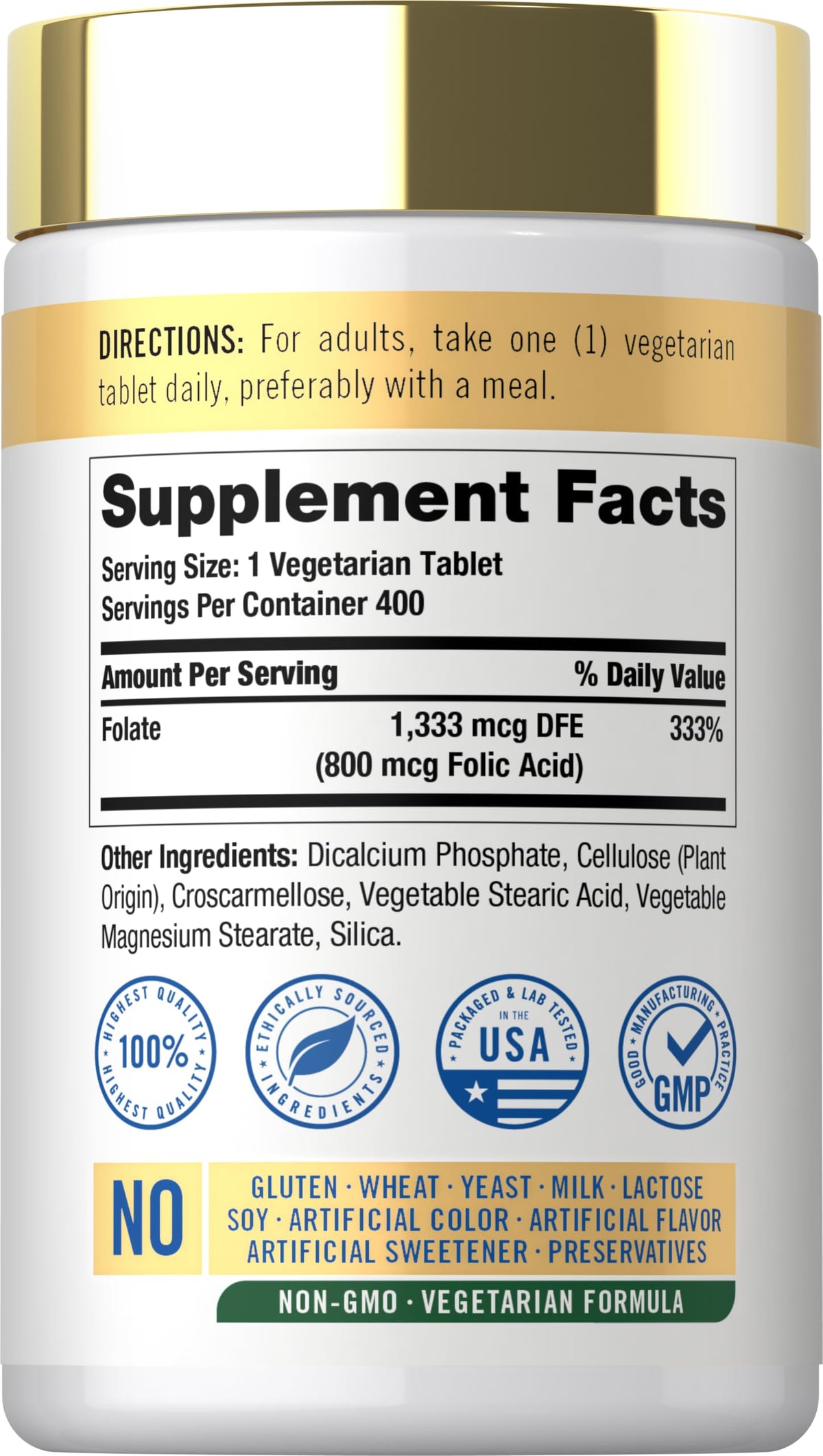 Carlyle Folic Acid 800 mcg - 400 Vegetarian Tablets - image 2