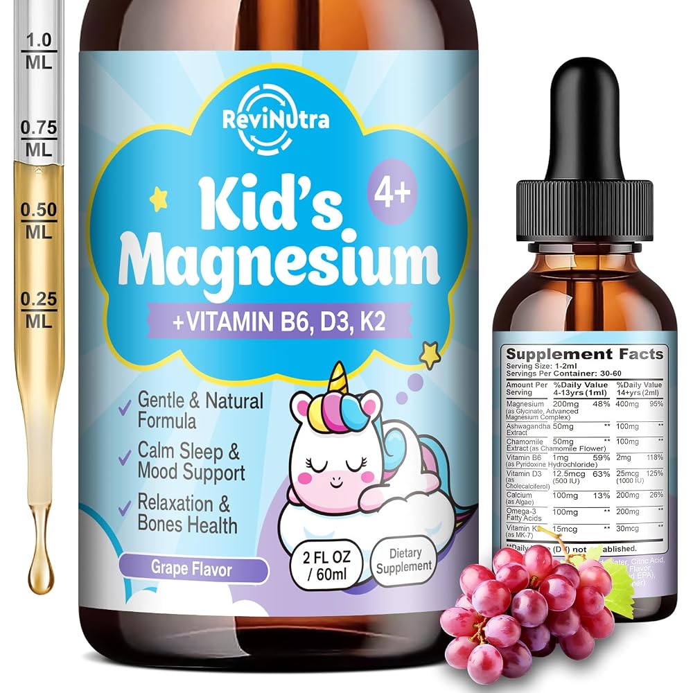 ReviNutra Kids Magnesium Glycinate Liquid Drops with Omega-3