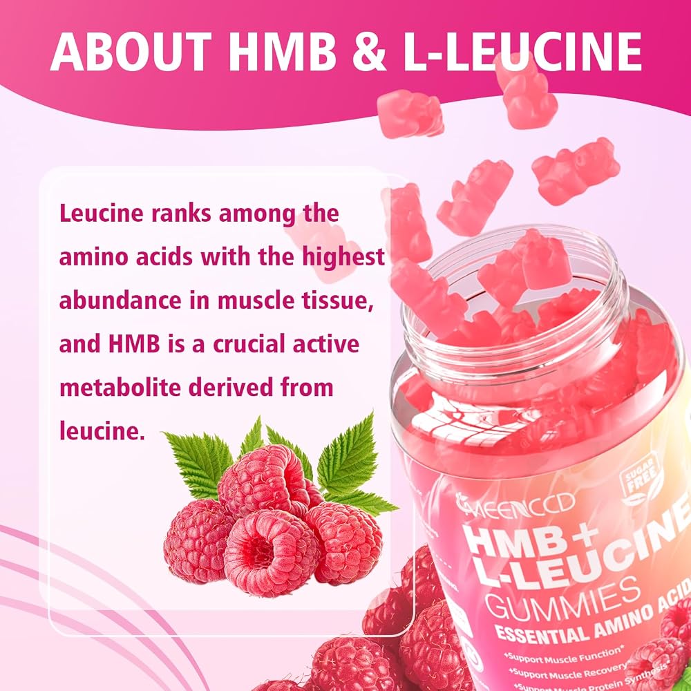 MEENCCD HMB and L-Leucine Gummies, Raspberry Flavor