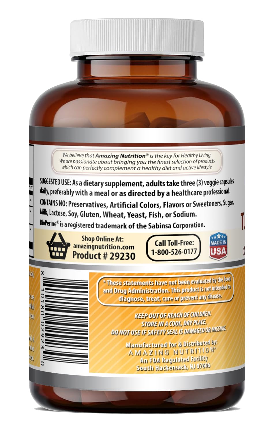 Amazing Nutrition Turmeric Curcumin with Bioperine 2250 mg - 180 Veggie Capsules - image 5