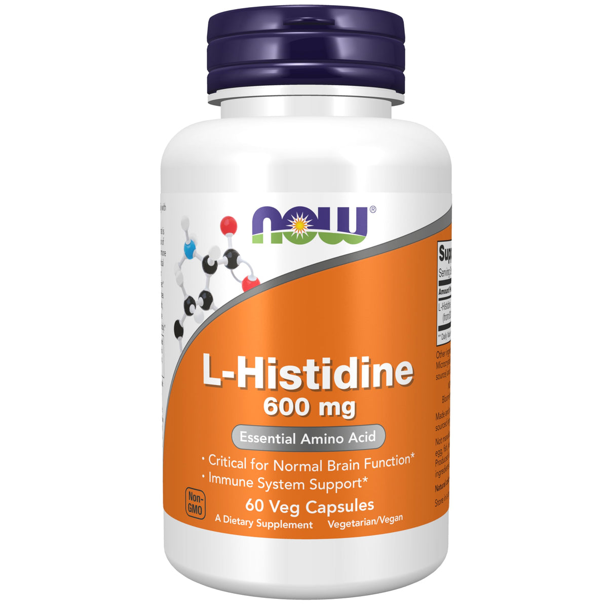 NOW L-Histidine 600 mg Immune System Support - 60 Vegetarian Capsules