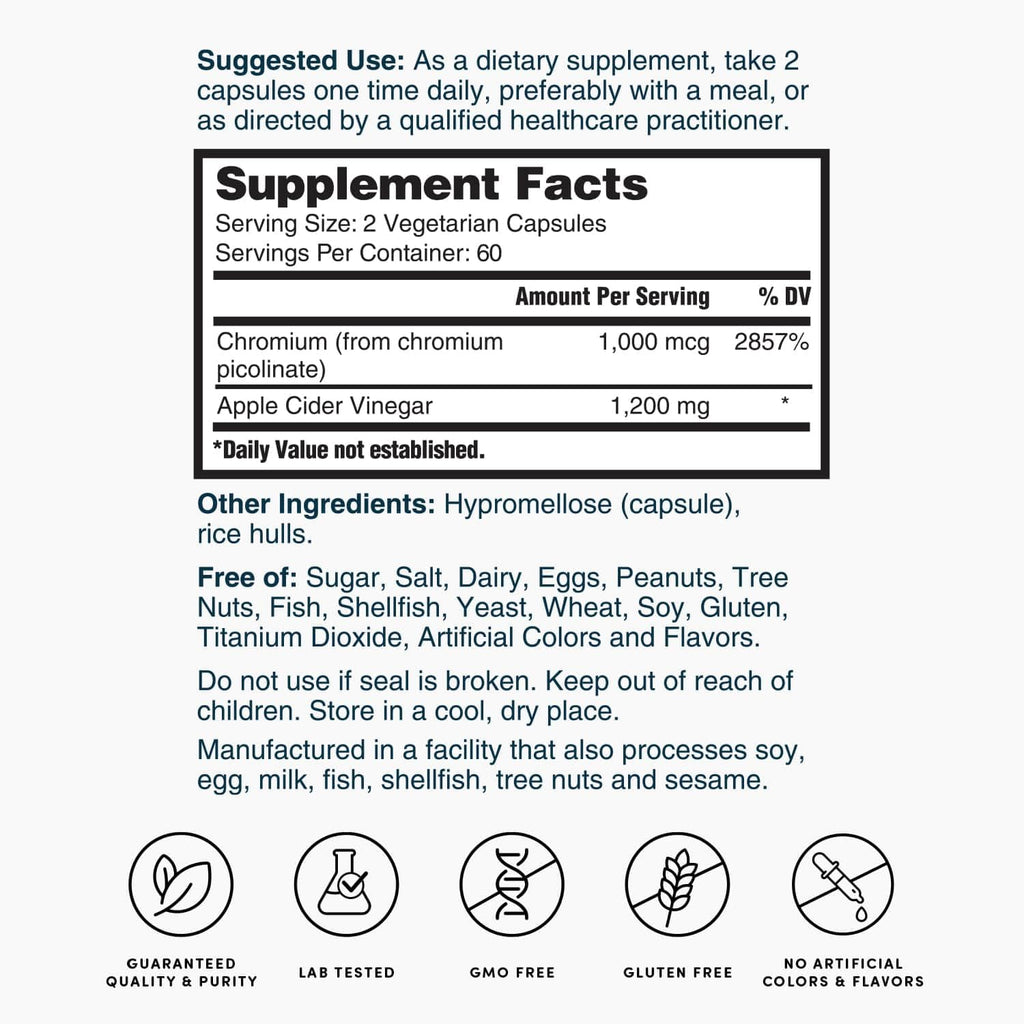 Nature's Lab Apple Cider Vinegar 1200mg with Chromium - 120 Capsules - image 6