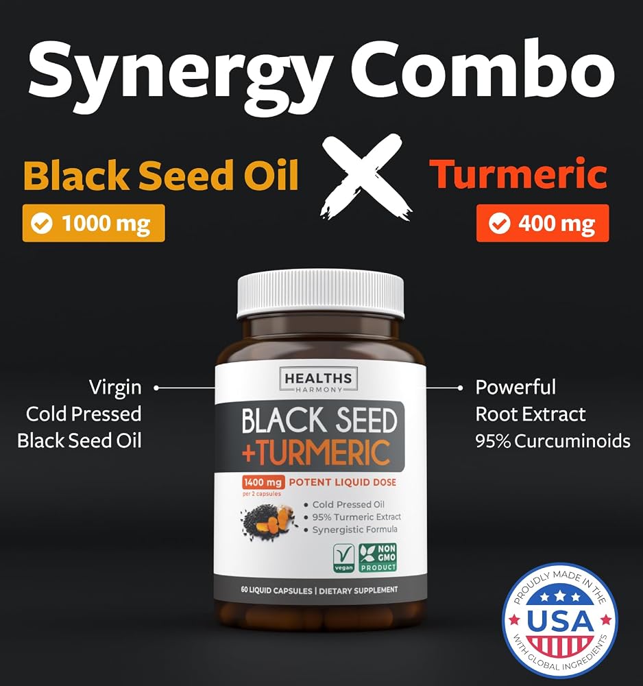 Healths Harmony Black Seed Oil Capsules with Turmeric - 60 Capsules - image 2