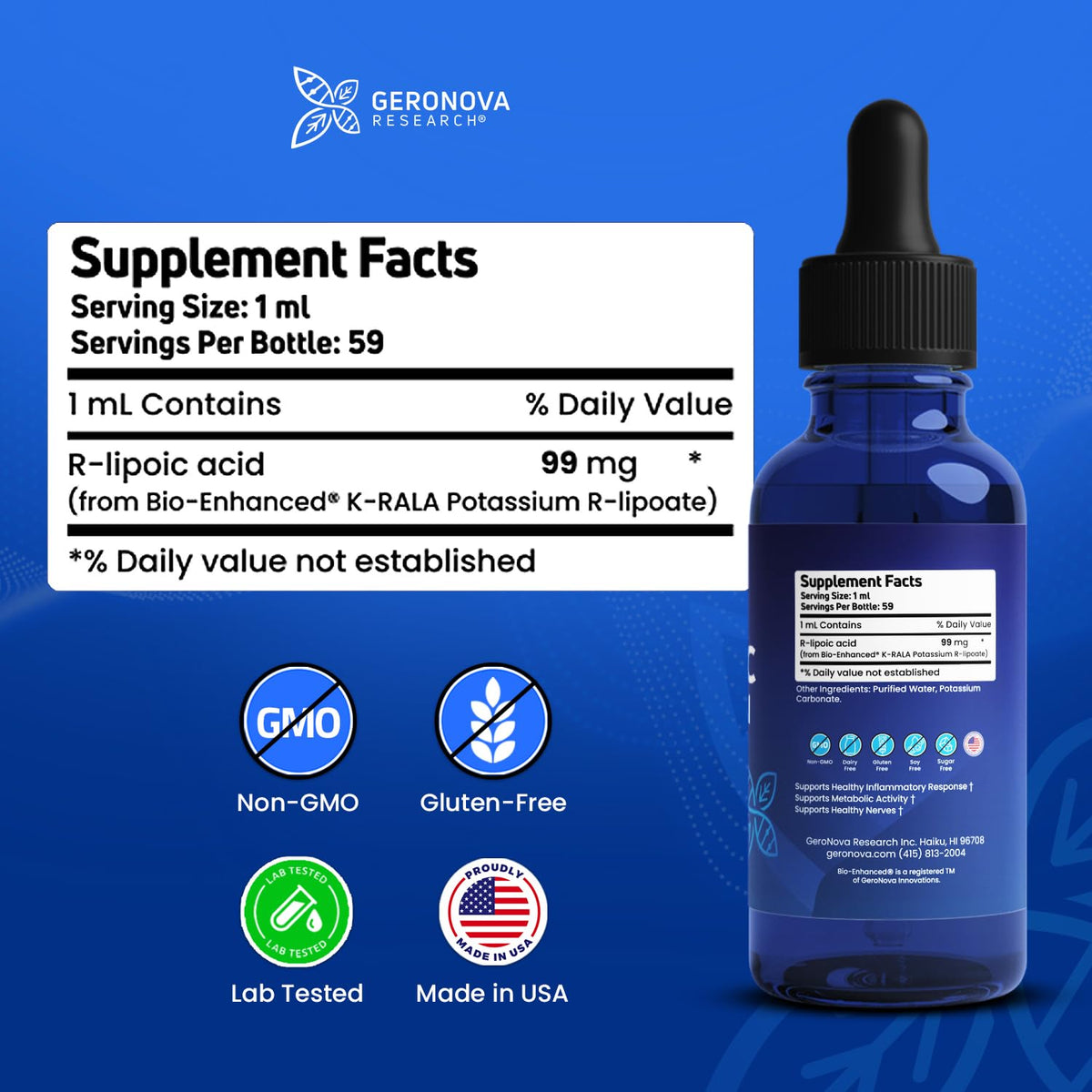 Geronova Research R-Lipoic Solution Liquid - 2 fl oz - image 2
