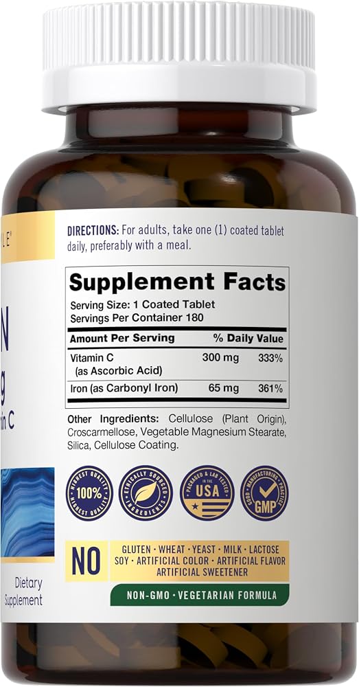 Carlyle Iron Supplement 65 mg with Vitamin C - 180 Tablets - image 2