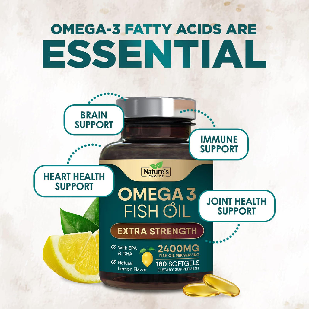 Nature's Choice Omega 3 Fish Oil Supplements - 2400mg Fish Oil Per