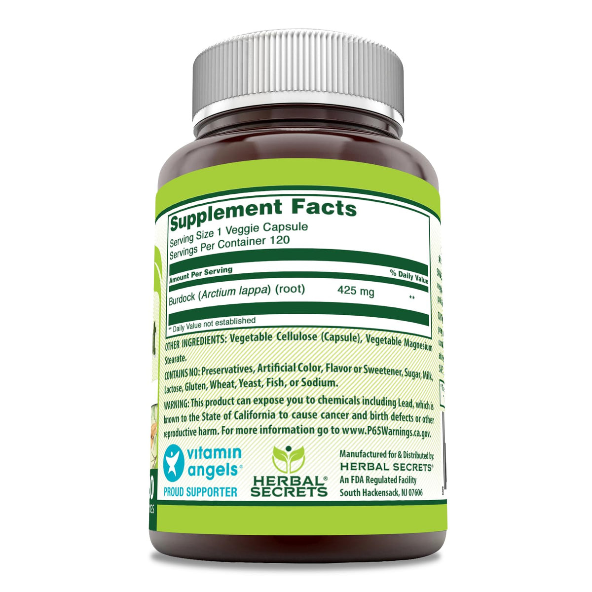 Herbal Secrets Burdock Root Supplement 425 mg - 120 Vegetarian Capsules - image 2