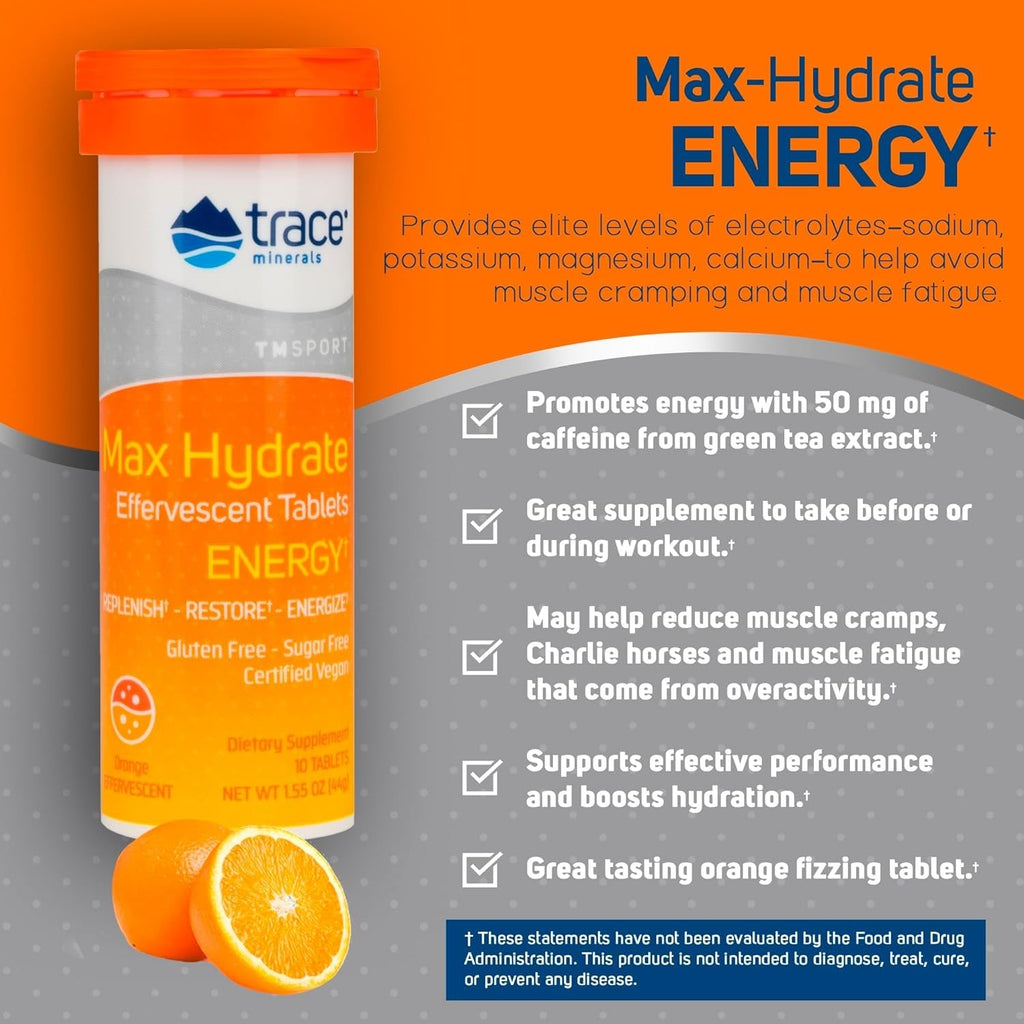 Trace Minerals Max-Hydrate Energy Electrolyte Tablets, Orange - 8 Count - image 3