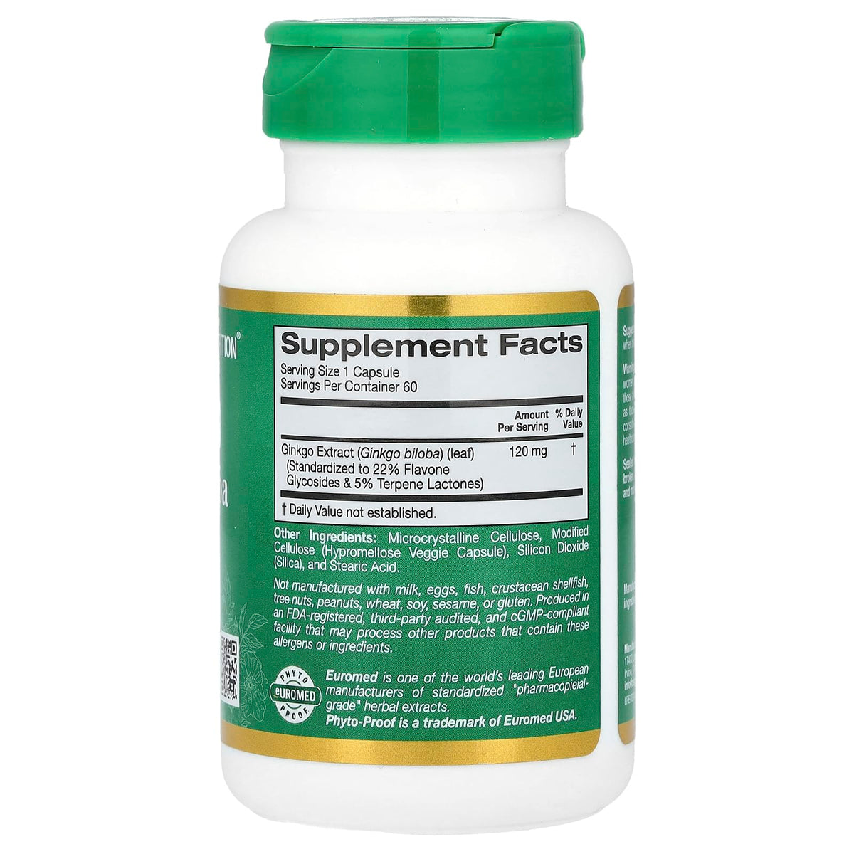 California Gold Nutrition Ginkgo Biloba Extract 120 mg - 60 Vegetarian Capsules - image 2