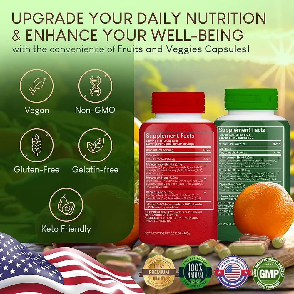 ESUNM Fruits and Veggies Supplement - 180 Capsules - image 2