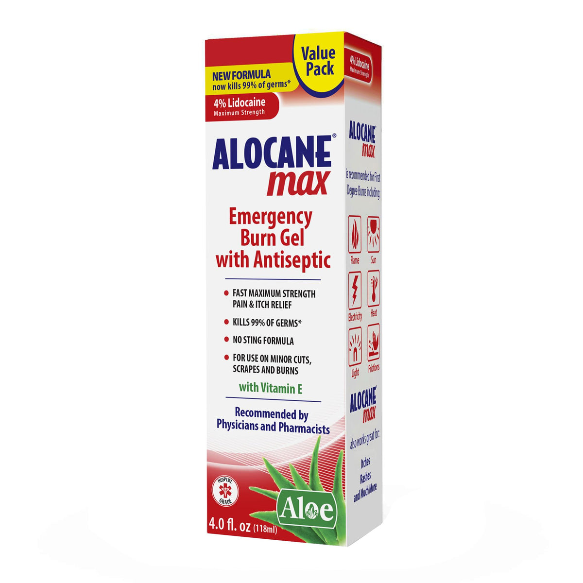 Alocane Max Burn Gel with 4% Lidocaine Antiseptic - 4 fl oz