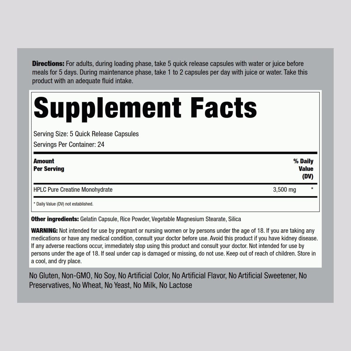 Piping Rock Creatine Monohydrate Capsules 3500 mg - 120 Capsules - image 2