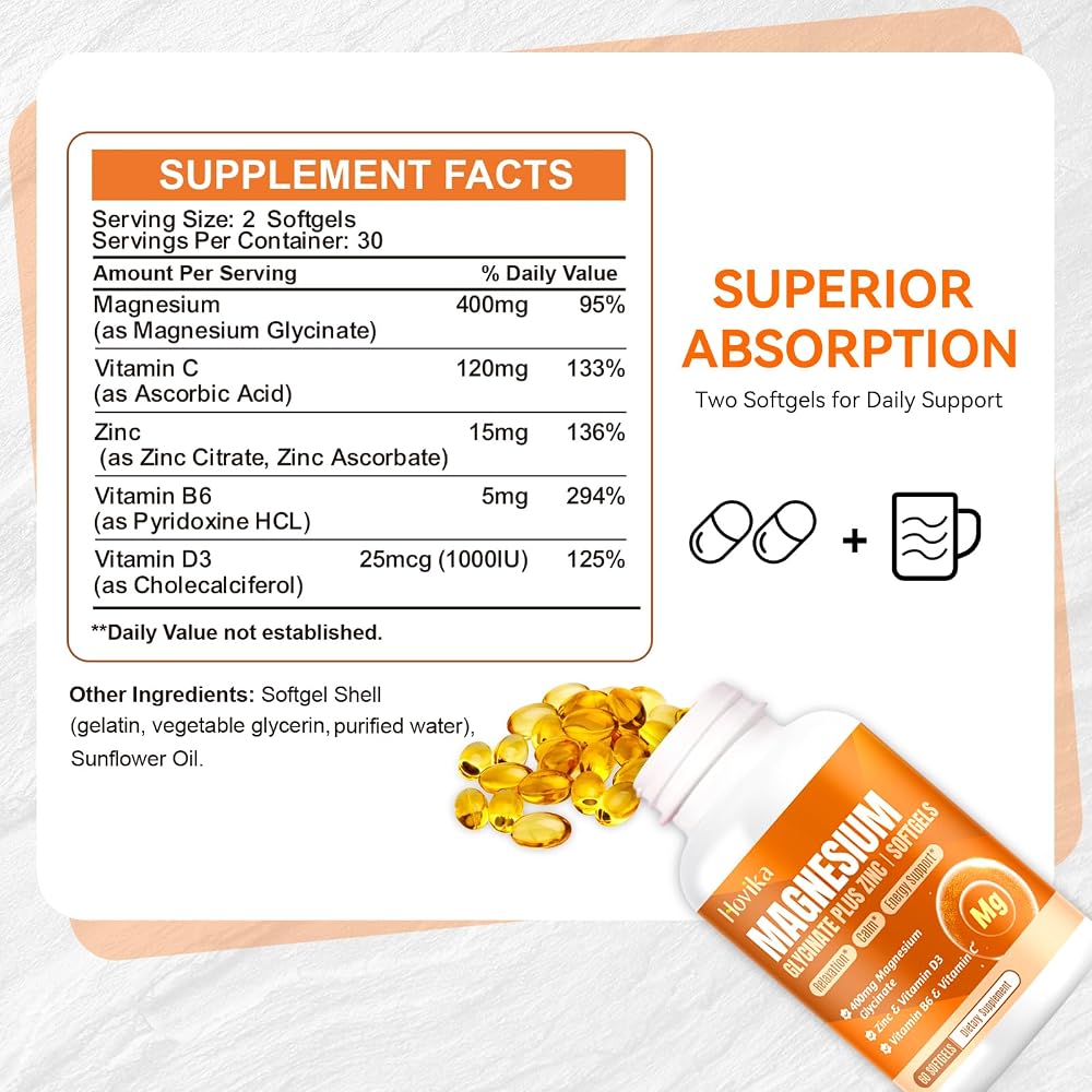 Hovika Magnesium Glycinate Supplement Softgels