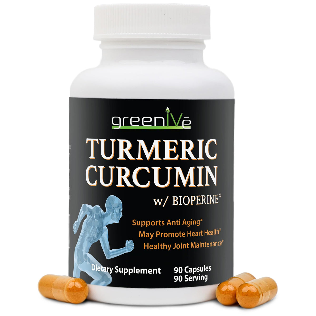 GreenIVe Turmeric Curcumin with BioPerine 1500mg - 90 Vegetarian Capsules