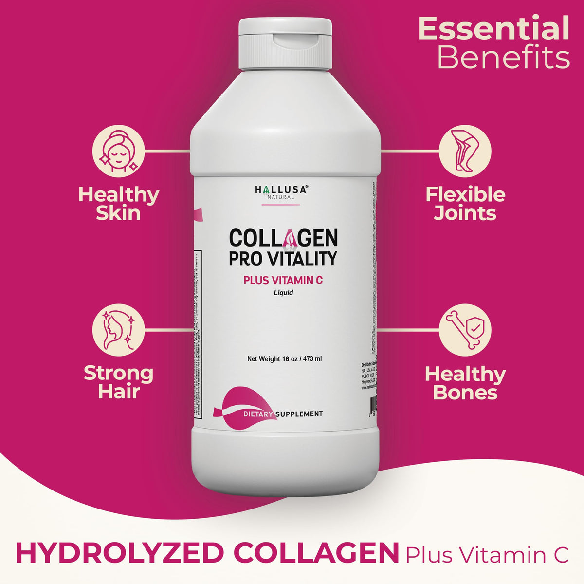 Hallusa Natural Liquid Hydrolyzed Collagen with Vitamin C - 16 fl oz - image 2
