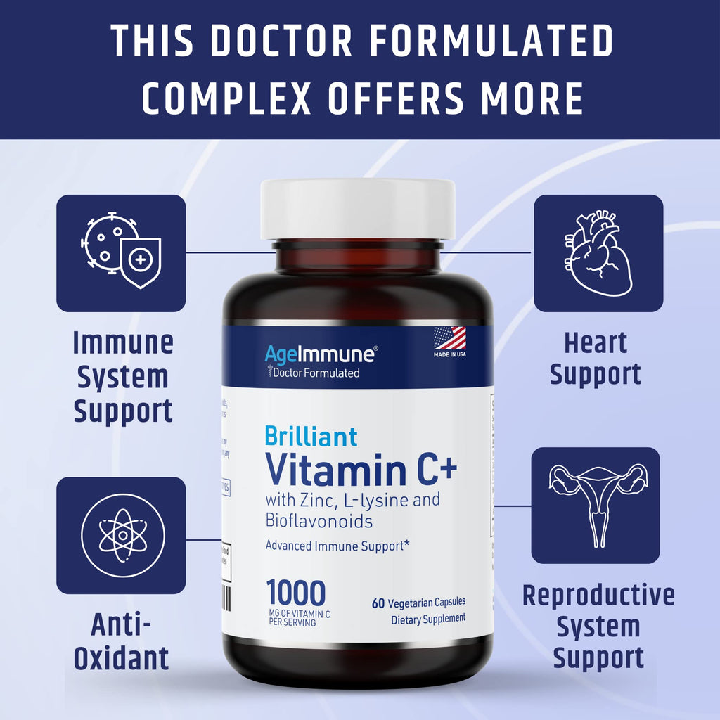 AgeImmune Vitamin C 1000mg Complex with L-Lysine - 120 Capsules - image 6