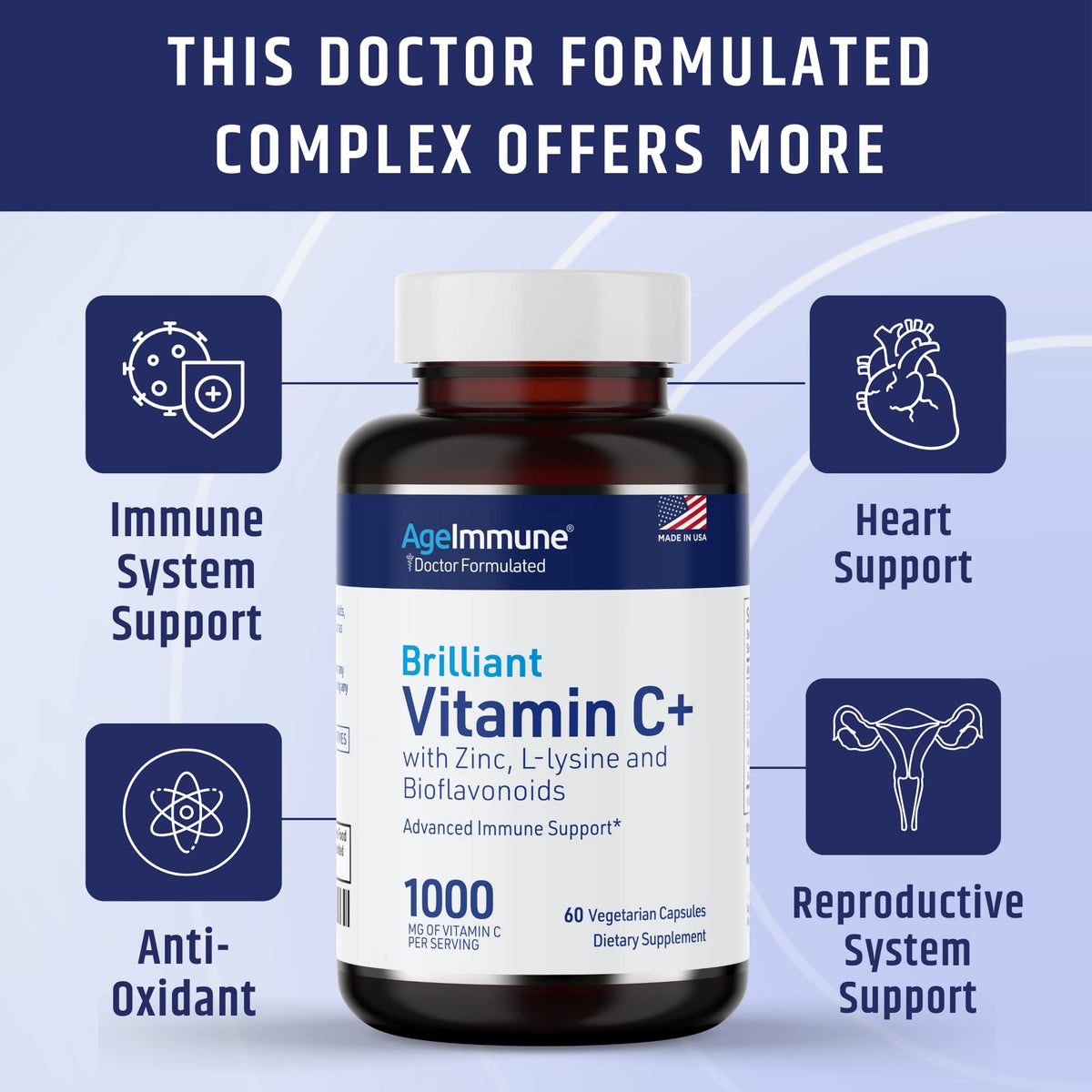 AgeImmune Vitamin C 1000mg Complex with L-Lysine - 120 Capsules - image 6