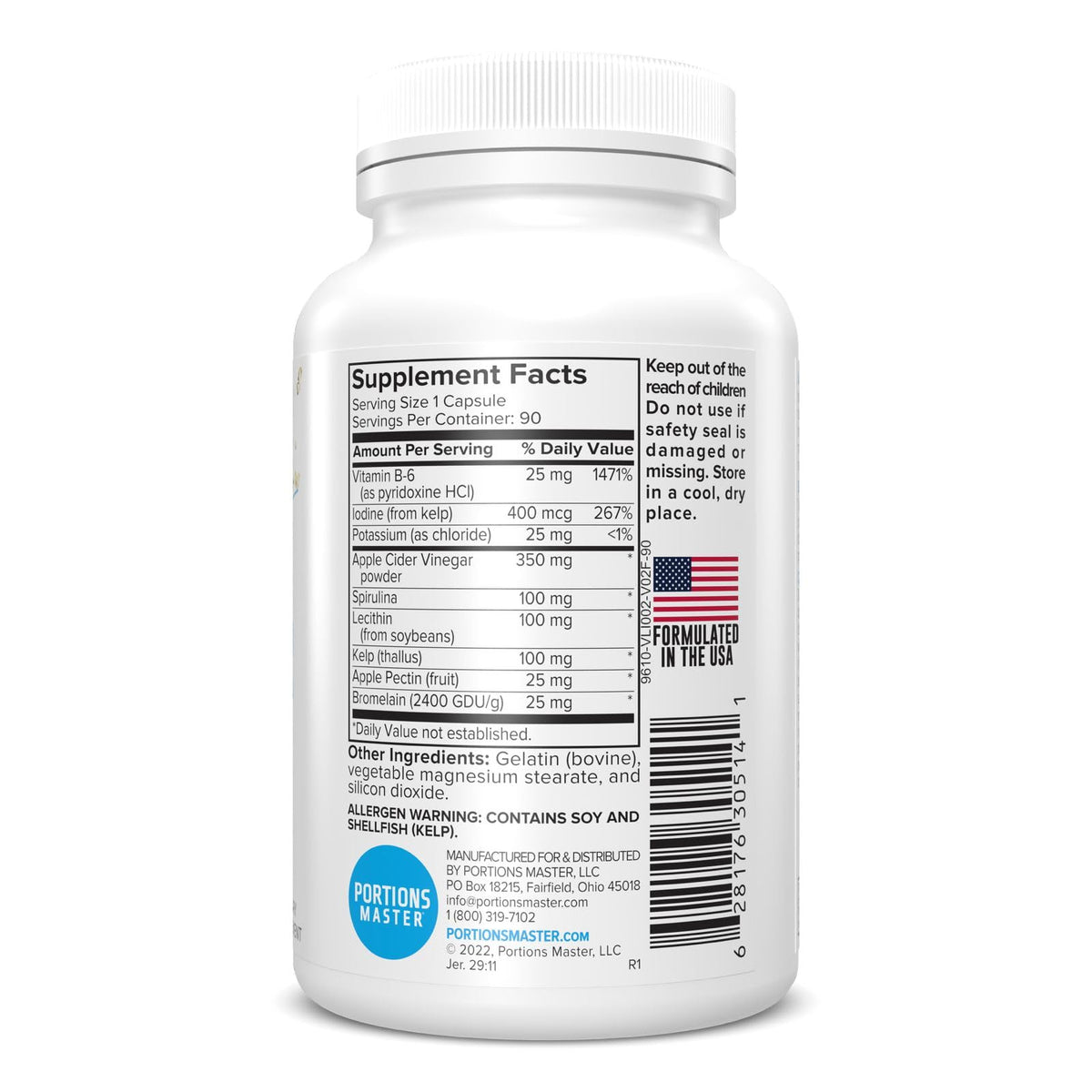 Portions Master Apple Cider Vinegar Pills 750mg - 90 Capsules - image 5