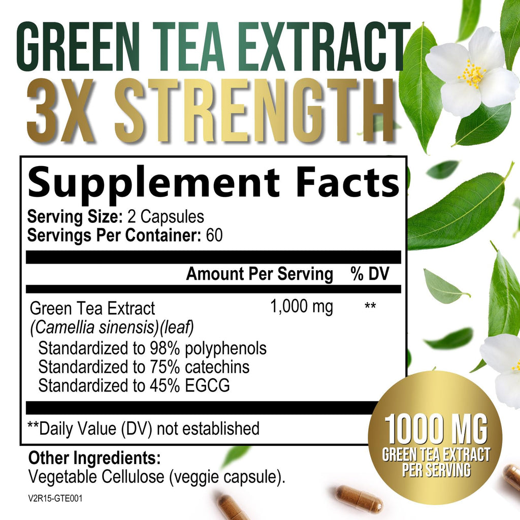 SILVERONYX Green Tea Extract 1000mg - 98% Polyphenols & 45% EGCG