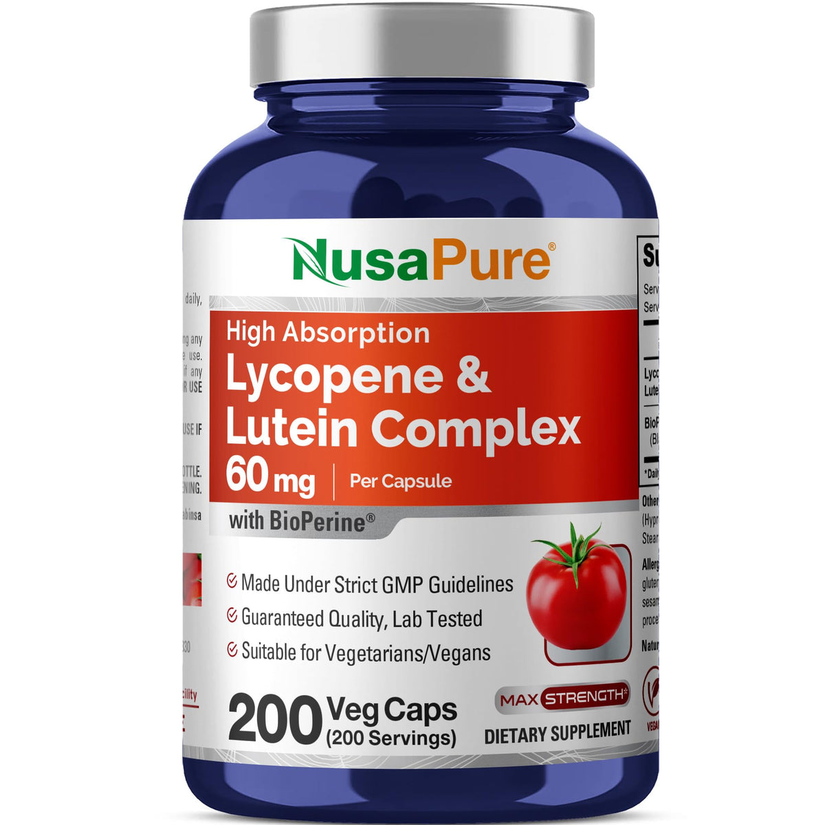 NusaPure Lycopene & Lutein Complex 60mg - 200 Vegetarian Capsules