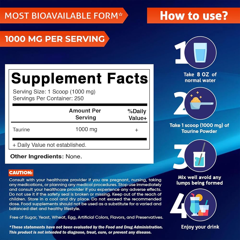 Vitamatic Pure Taurine 1000mg Powder - 250 Servings - image 2