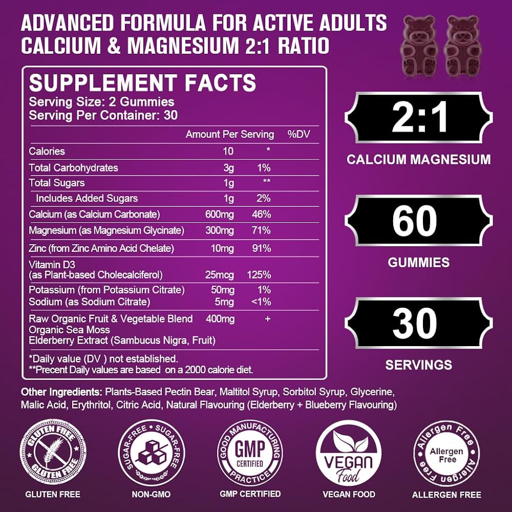 GORNVB Calcium Magnesium Zinc Gummies with High Absorption Magnesium