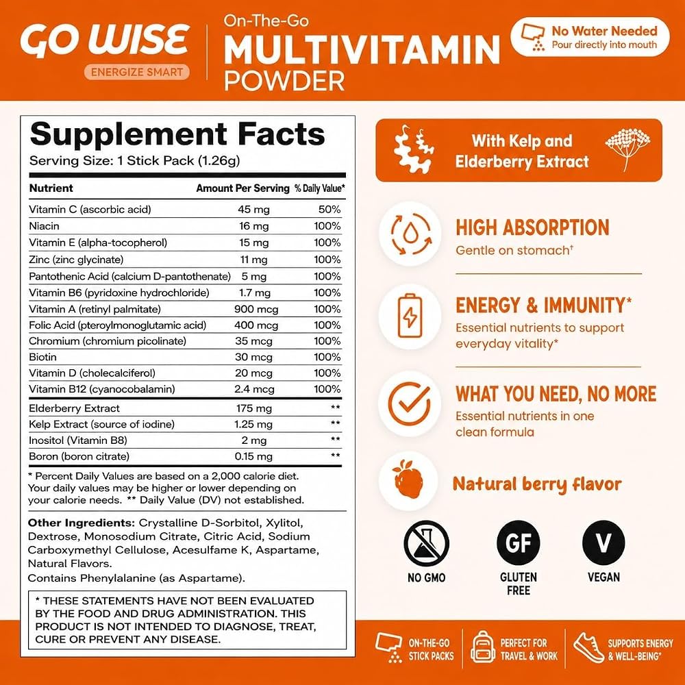Go Wise Multivitamin Powder for Women and Men - No Water, No Pills