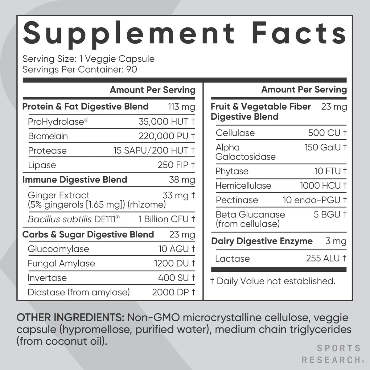 Sports Research Digestive Enzymes with Probiotics - 90 Vegetarian Capsules - image 5