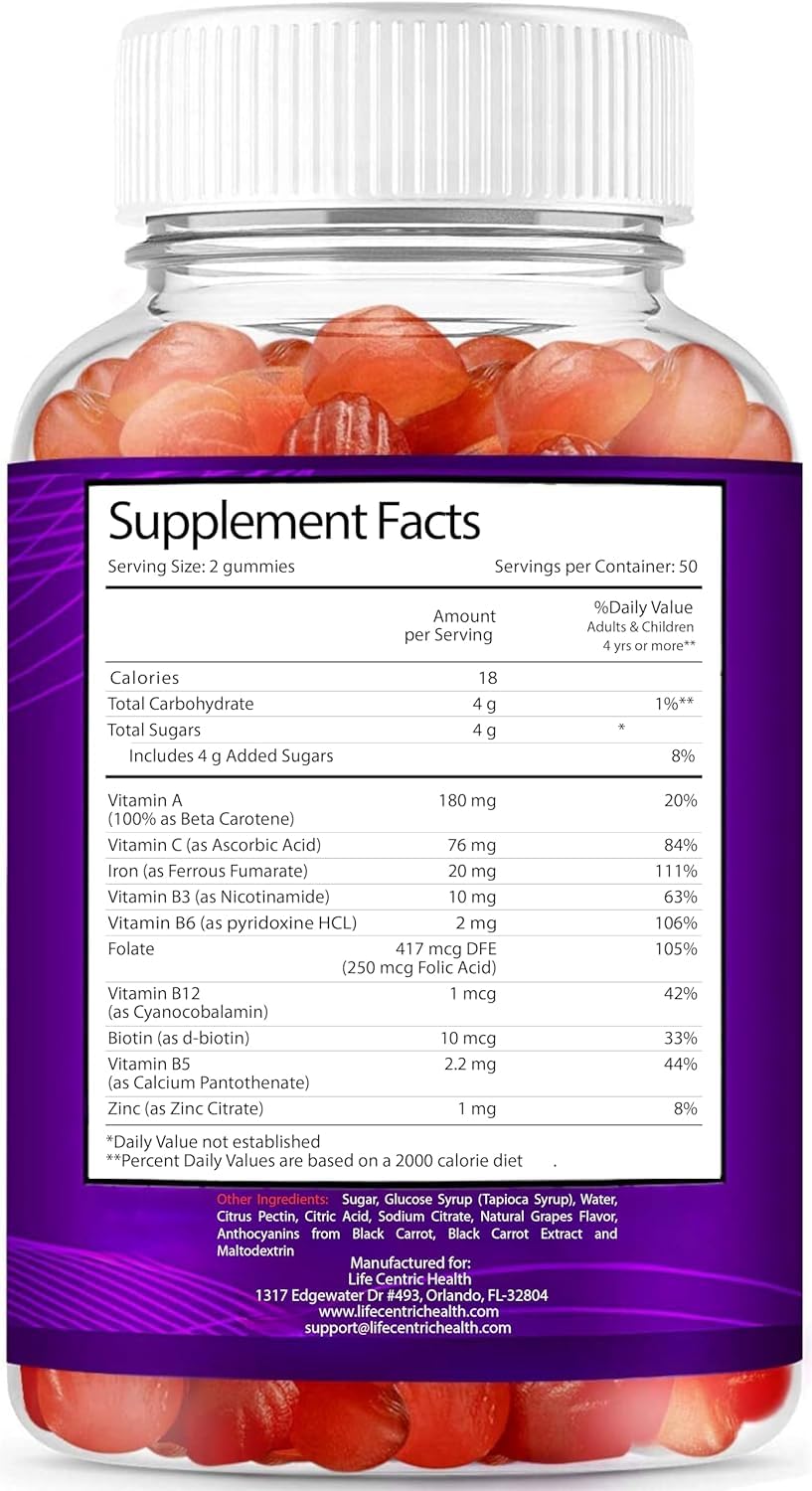 LifeCentric Health Iron Gummies with Biotin & Zinc - 100 Count - image 3
