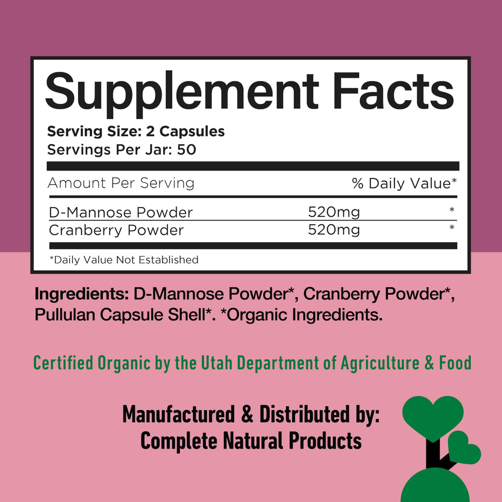 Complete Natural Products D-Mannose Cranberry Capsules 520mg - 100 Count - image 6