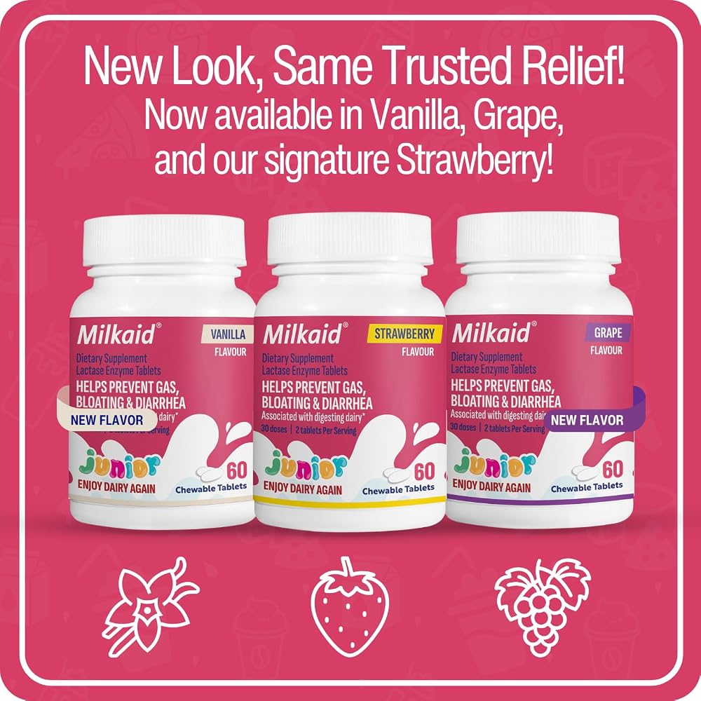 Milkaid Junior Lactase Enzyme Chewable Tablets for Lactose Intolerance