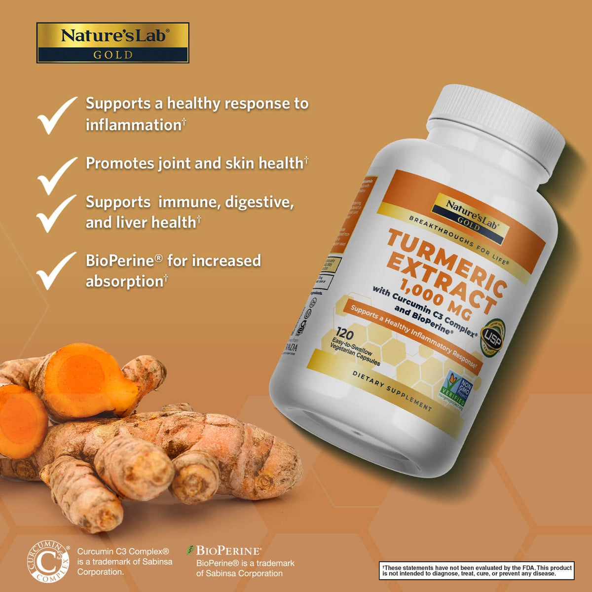 Nature's Lab Turmeric Curcumin C3 Complex 1000mg - 120 Capsules - image 2
