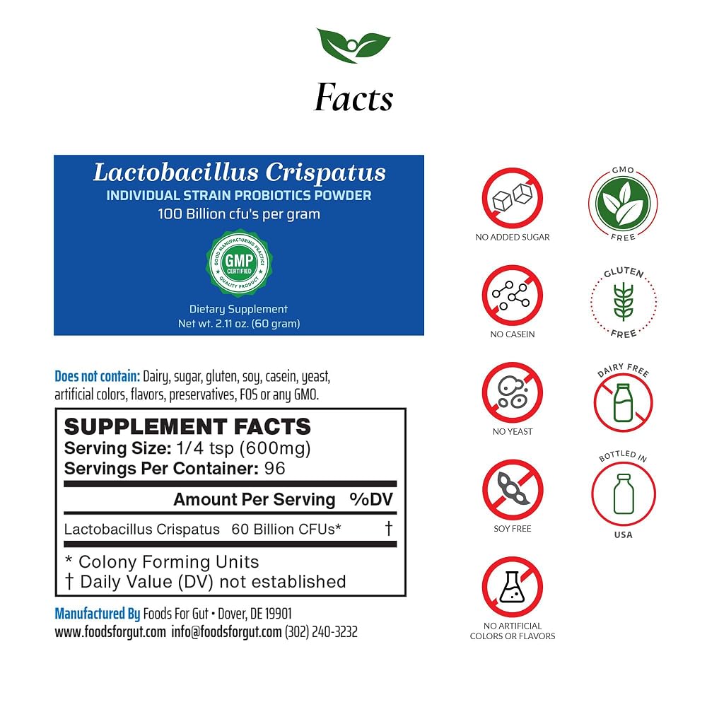 Foods For Gut Lactobacillus Crispatus Probiotic Powder 100 Billion
