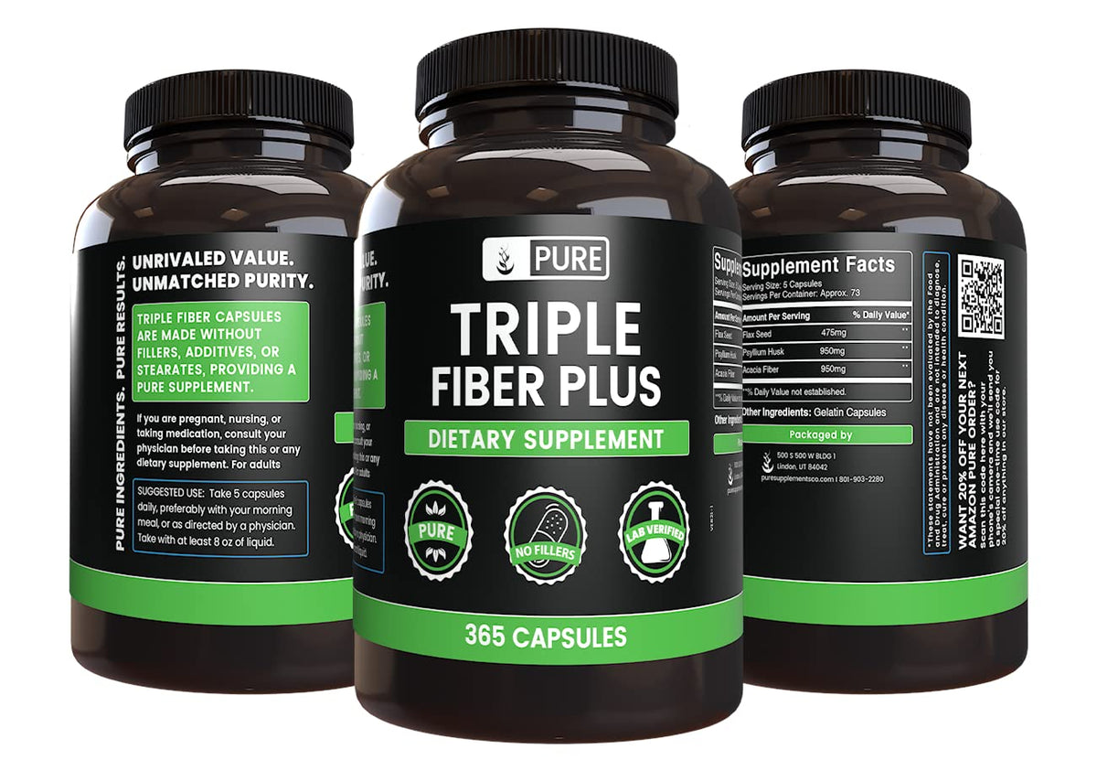 PURE ORIGINAL INGREDIENTS Triple Fiber - 365 Capsules - image 2