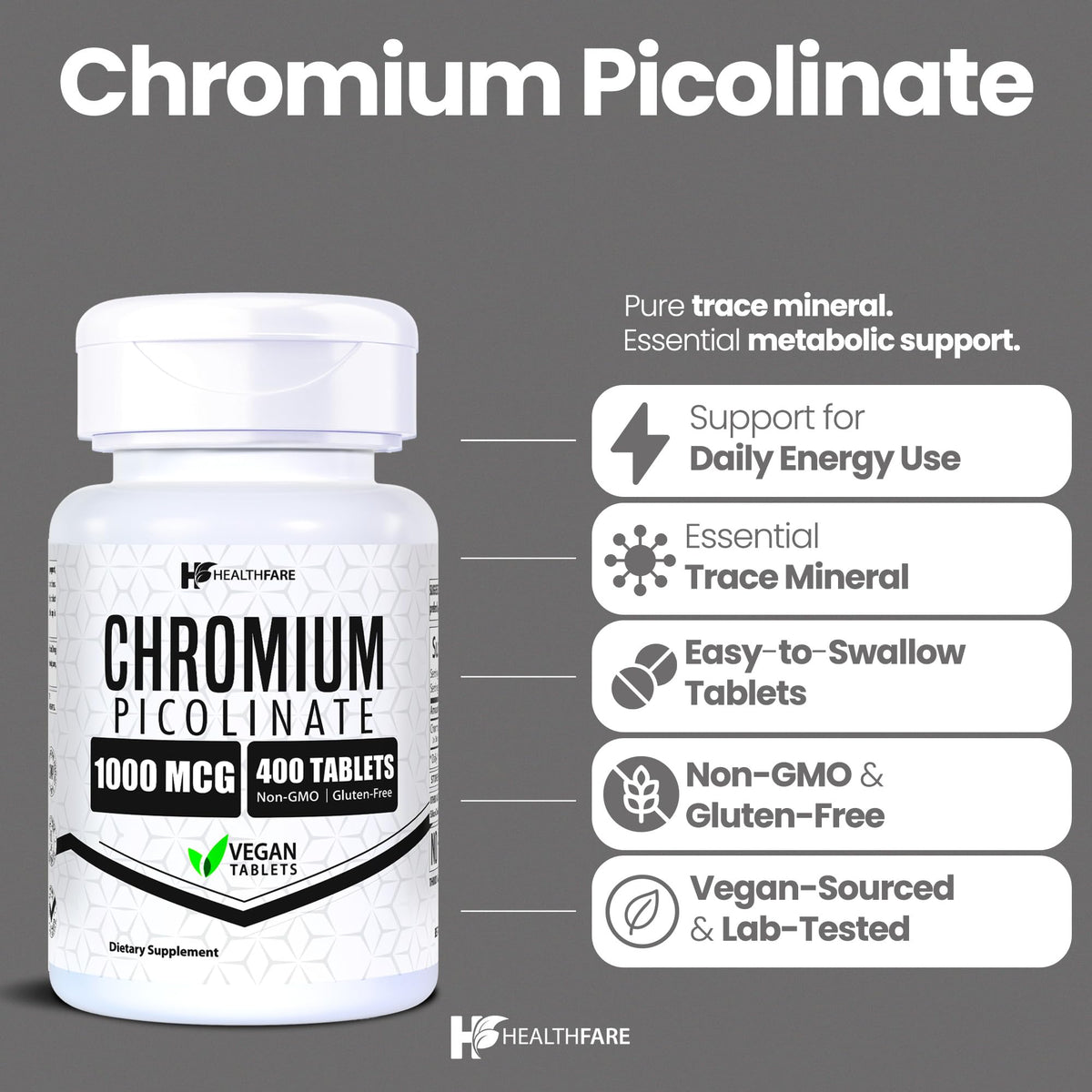 Healthfare Chromium Picolinate 1000mcg - 400 Tablets - image 2