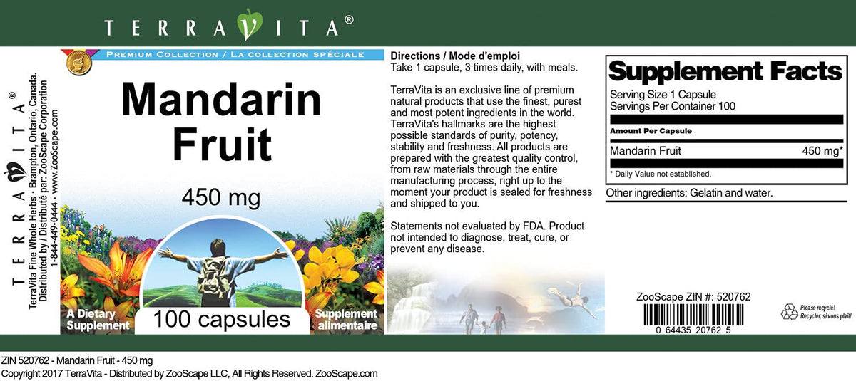 Terravita Mandarin Fruit - 450 mg (100 Capsules, ZIN: 520762)