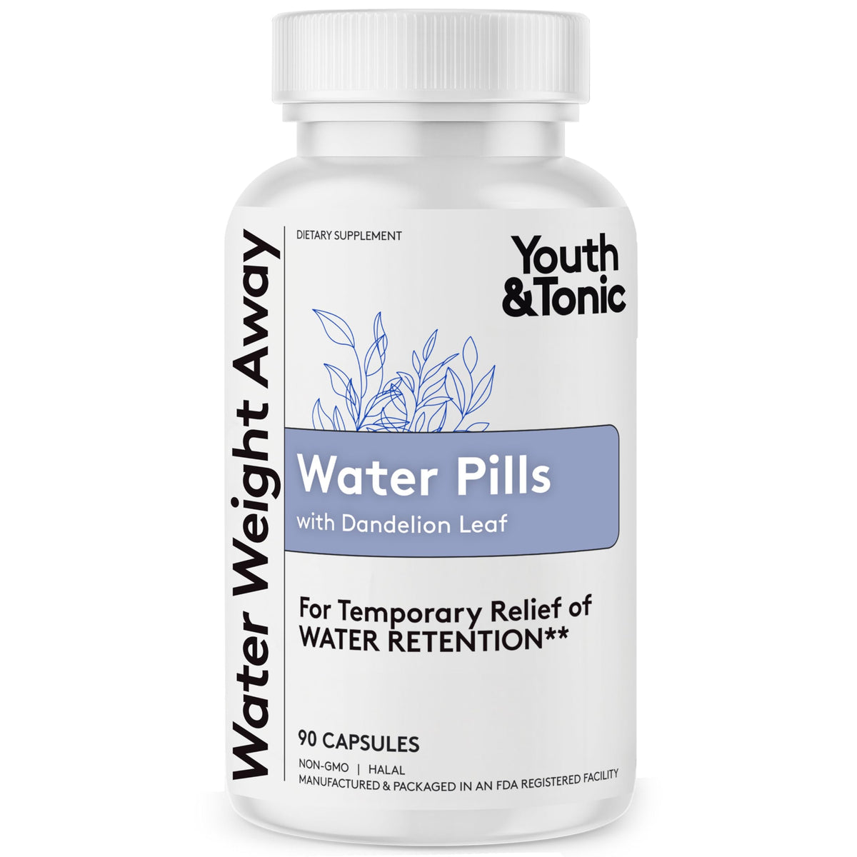 Youth & Tonic Natural Water Pills for Water Retention - 90 Capsules