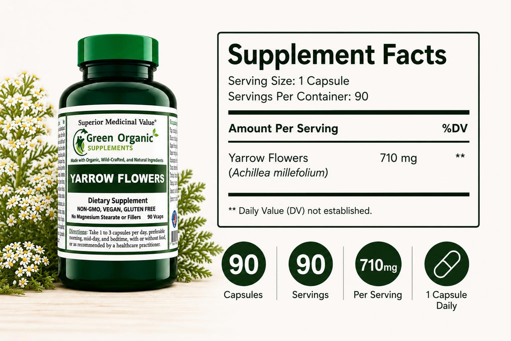Green Organic Supplements Yarrow Flower - 90 Vegetarian Capsules - image 6