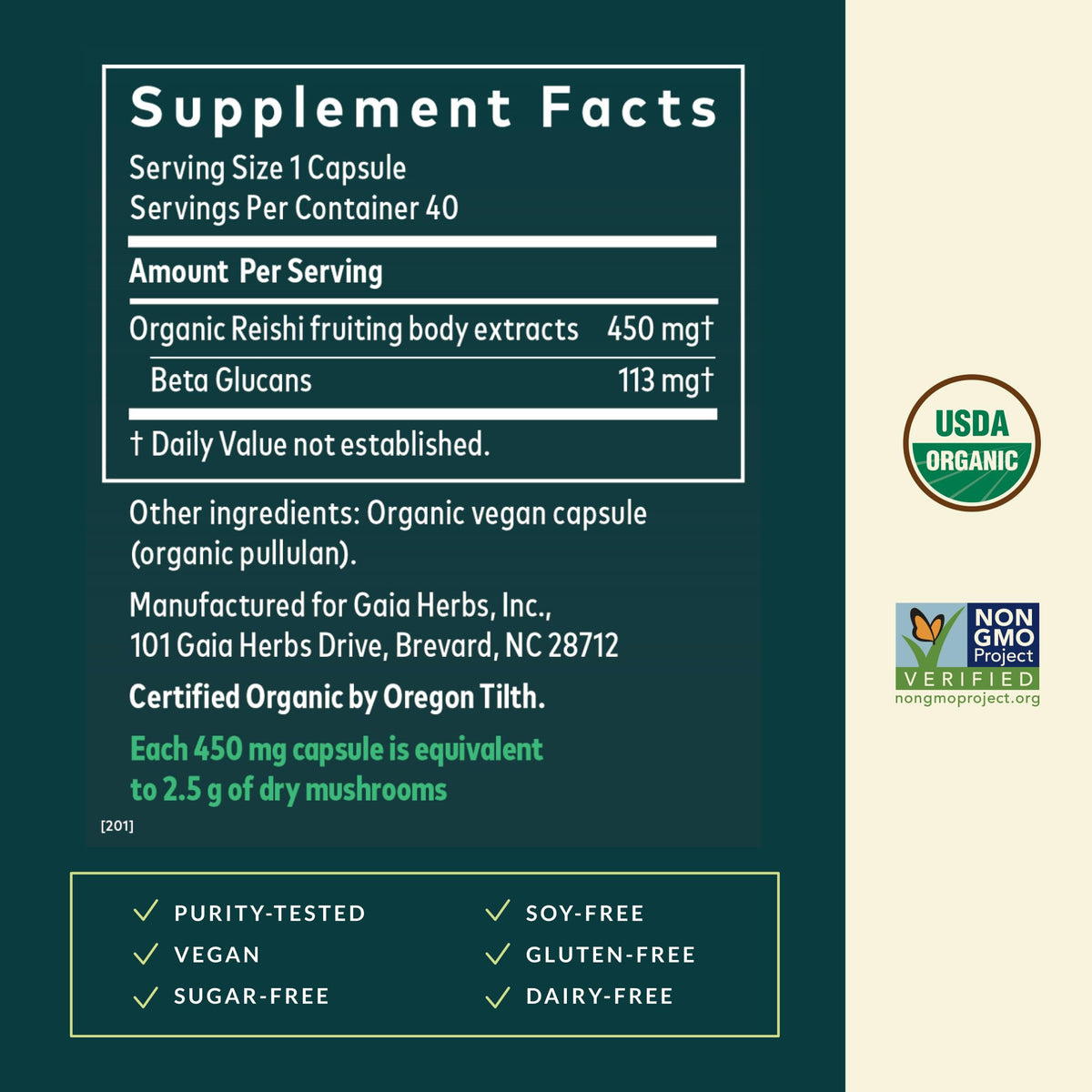 Gaia Herbs Reishi Mushroom Immune Support - 40 Vegan Capsules - image 3