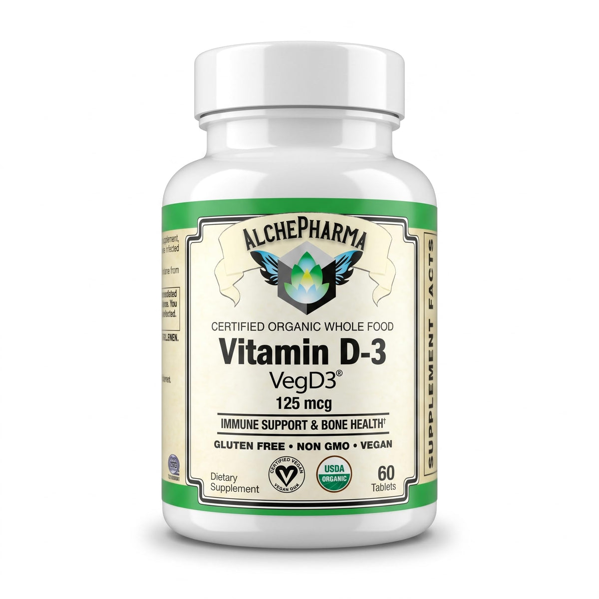 AlchePharma Vitamin D3 5000 IU Organic Algae Vegan - 60 Tablets