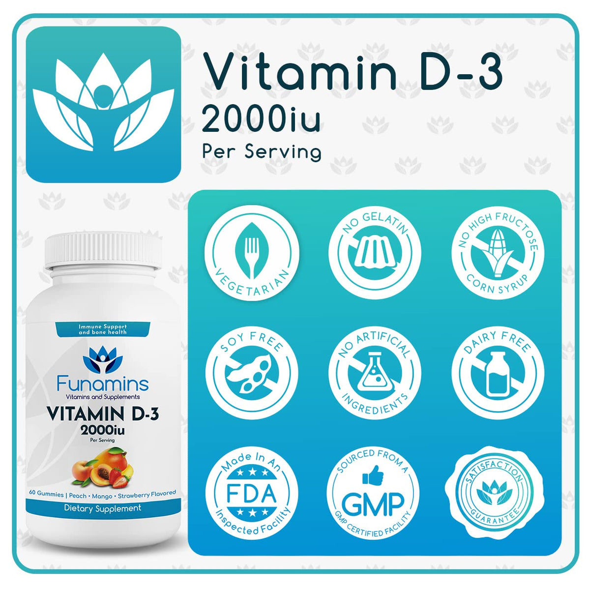 Funamins Vitamin D3 Gummies Immune & Bone Support - 120 Count - image 3