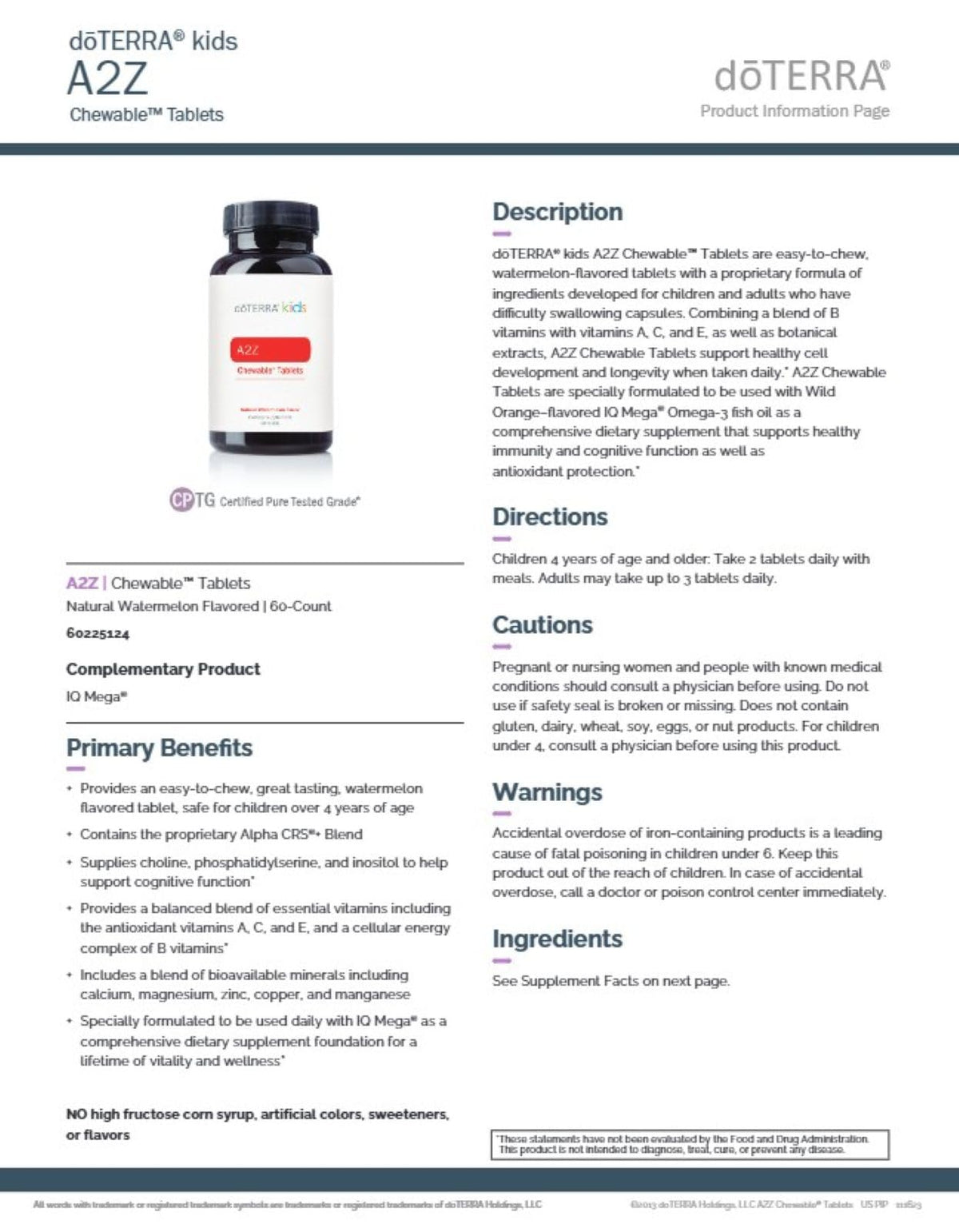 doTERRA a2z Chewable Multivitamin Watermelon - 60 Tablets - image 6