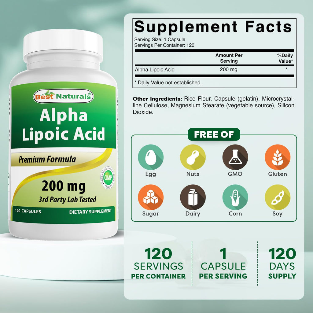 Best Naturals Alpha Lipoic Acid 200 Mg 120 Capsules